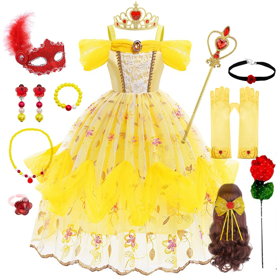 Girl Belle Dress Kids Beauty and The Beast Costume Children Christmas Princess Birthday Cosplay Elegant Party Dress 2-10 Years