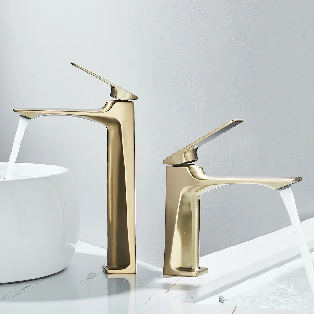

Brushed Gold Bathroom Faucet Chrome Black Hot Cold Water Mixer Tap Basin Sink Basin Taps Wash Sink Faucet