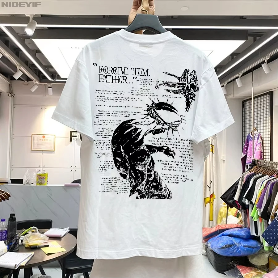 2026 New Summer Christian Religious Jesus Forgive Them Father T shirt Hiphop Streetwear Tops for Both Men and Women