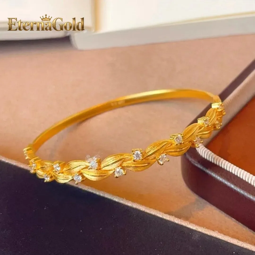 

EternaGold Luxury 24K 9999 Pure Gold real gold Women's Eros Wreath Bracelet Vine-wrapped Brushed Wheat Bracelet