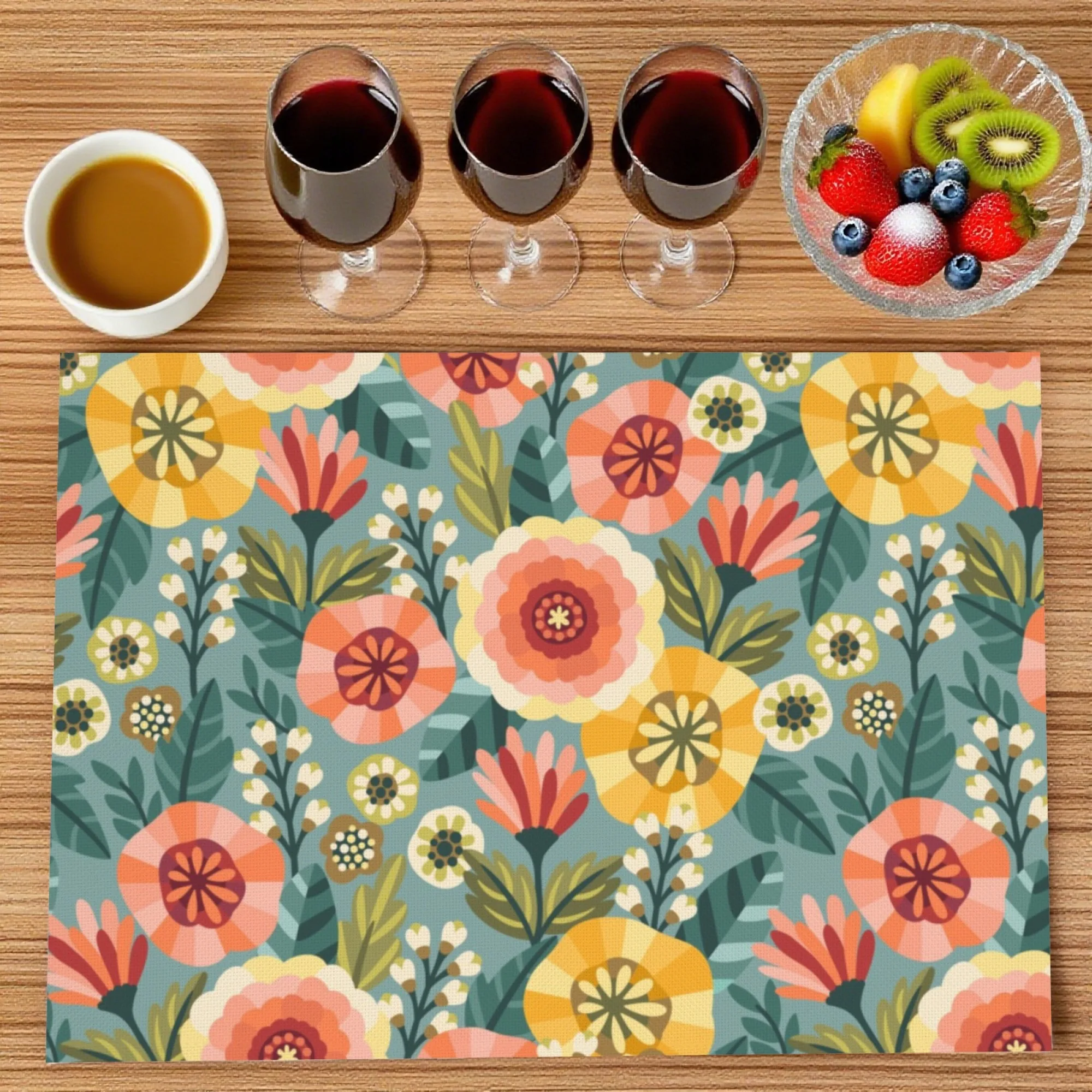 الدافئة الطازجة الفاخرة الريفية خمر زهرة تحديد الموقع الأزرق القائمة الملونة زهرة وعناصر أوراق خضراء الراقية ديكور للطاولات المنزل حصيرة