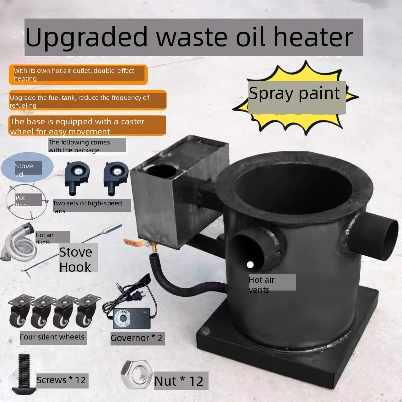 Waste Engine Oil Combustion Stove for Heating and Cooking, Warm Air Stove for Breeding Vegetables and Greenhouse Warming