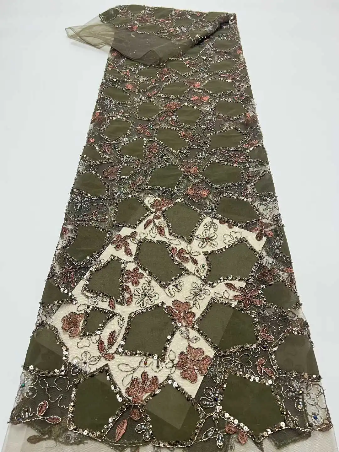 

African Embroidery Beads Lace Fabric Luxury African Pearl French Tulle Sequins Lace Fabric for Wedding Dress Sewing