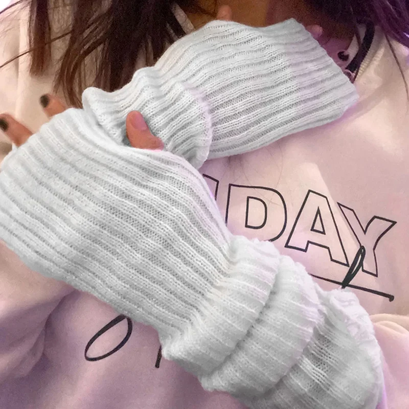 Y2K Women Long Fingerless Gloves Female Glove Lolita Kawaii Mitten Winter Warmer Knitted Arm Sleeves Girls Punk Gothic Gloves