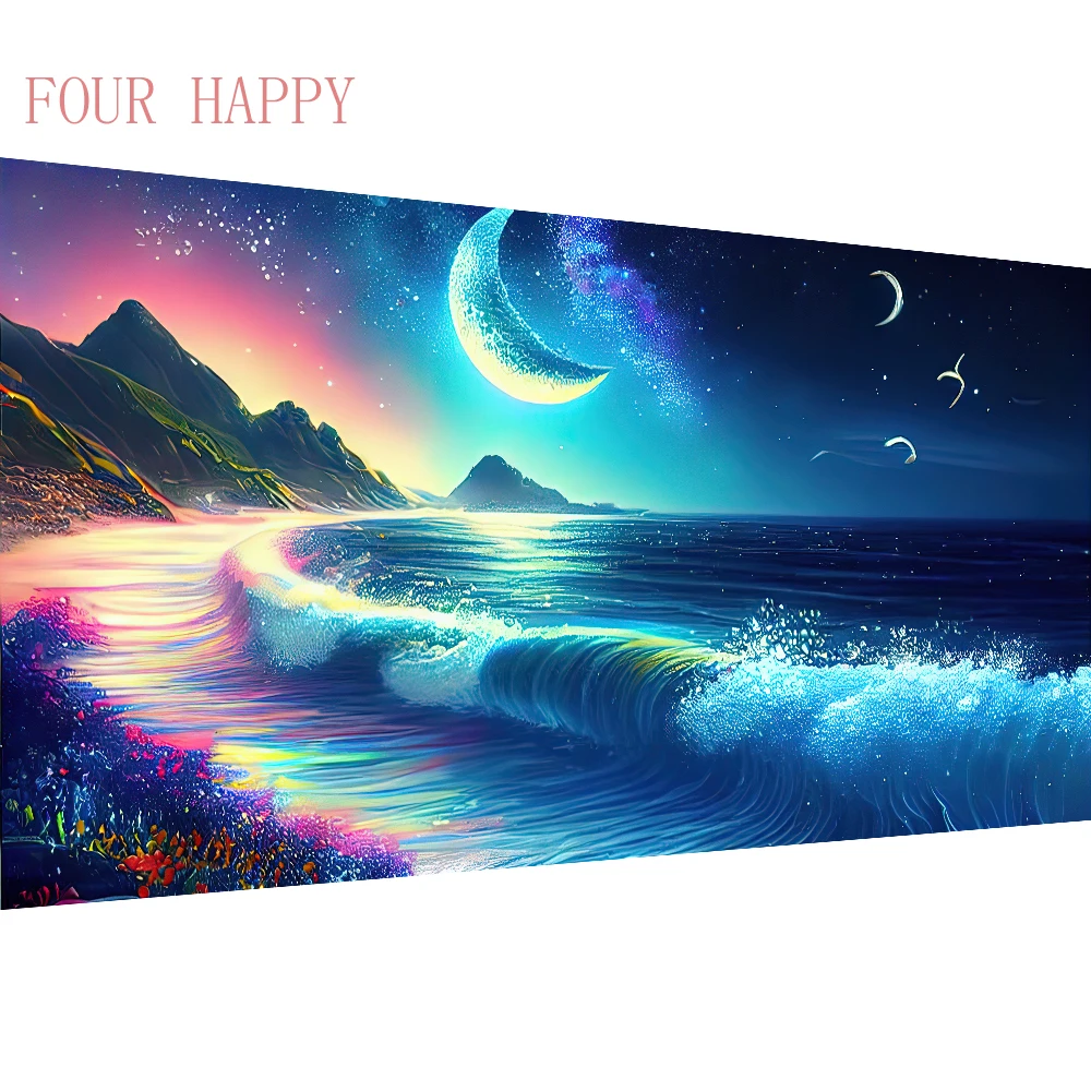 5D DIY Large Diamond Painting, Cross Stitch, Sea Wave Wall Art, Hanging Painting, Full Round Drill, Embroidery for Home Decor