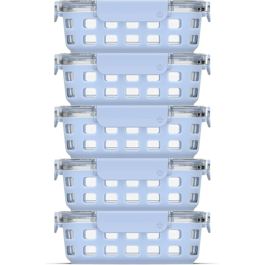 

Ello Duraglass 3.4 Cup Meal Prep Sets 10Pc 5 Pack Set Glass Food Storage Container with Silicone Sleeve and Airtight BPAFree Pl