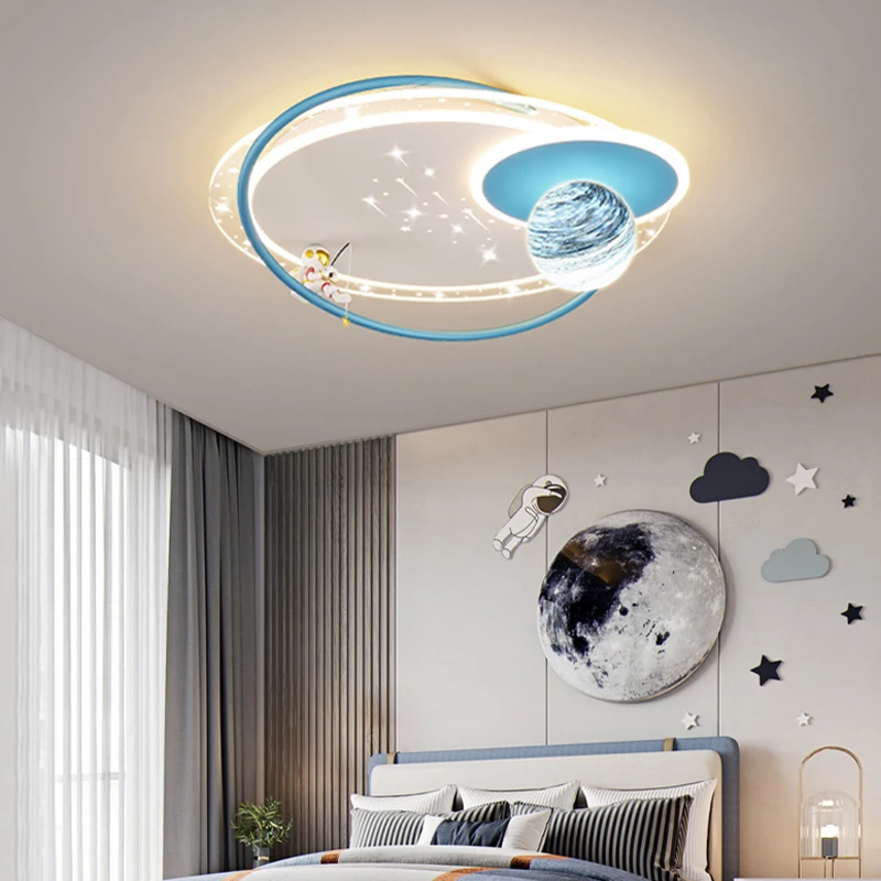 Modern Astronaut Led Ceiling Lights For Children's Room Bedroom Study Baby Cartoon Planet Chandelier Kids Room Ceiling Lamp Boy