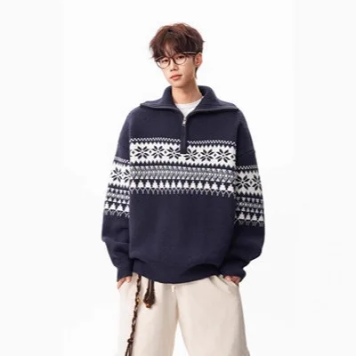 

High Neck Half Zipper Sweater for Men and Women, Autumn and Winter Retro Lazy Feeling, Versatile Casual Knit Sweater Jacket