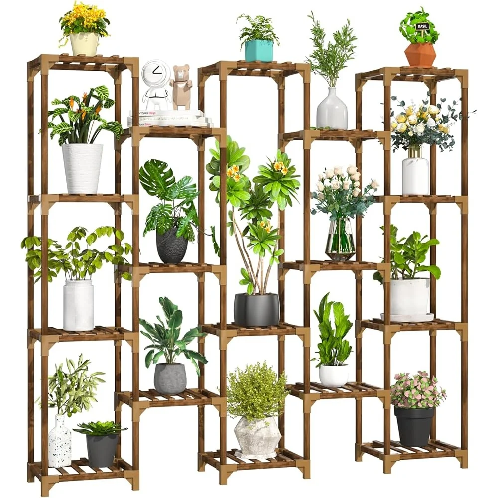 Tall Plant Stand Indoor Outdoor 17 Tier Plant Shelf Large Wood Plant Rack Multi Function Plant Holder Corner Storage Solution