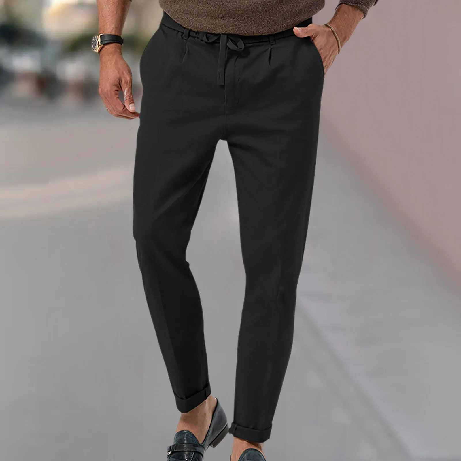 Pantalones Hombre Business Casual Herren lose große elastische Taille Baumwolle vielseitige einfarbige Sport hose für Männer