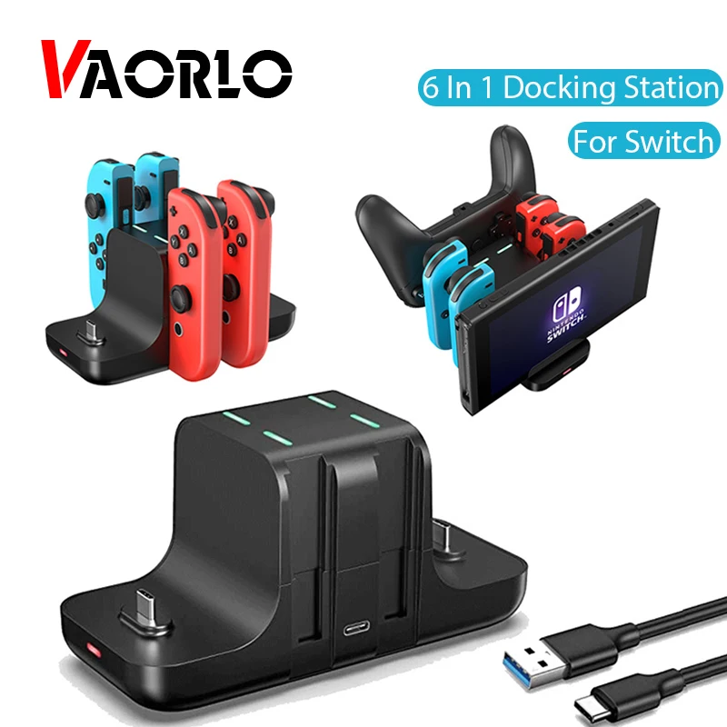 6-in-1For Nintendo Switch charger with 4 Joy-cons and 2 Pro controllers NS Joycon Joy Con charging base DC5V/2A Charge Stand