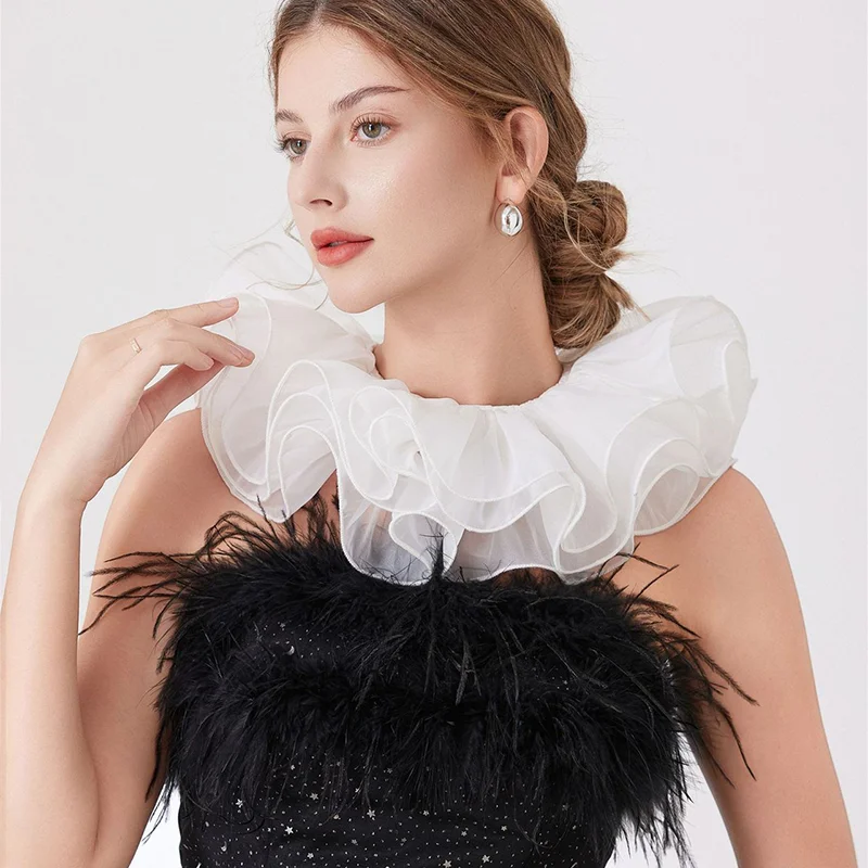 

Elegant Layered Detachable Fake Ruffle Collar Pleated Mesh Decorative Collar Party Wedding Dress Clothing Accessories