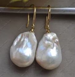 Z12891 21mm White Baroque Keshi Reborn Pearl Dangle Earring