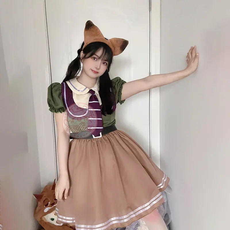 Zootopia Judy 코스프레 드레스 여성용 코스프레 애니메이션 Judy Hopps 드레스 만화 공동 스타일 드레스 코스프레 메이드 토끼 천