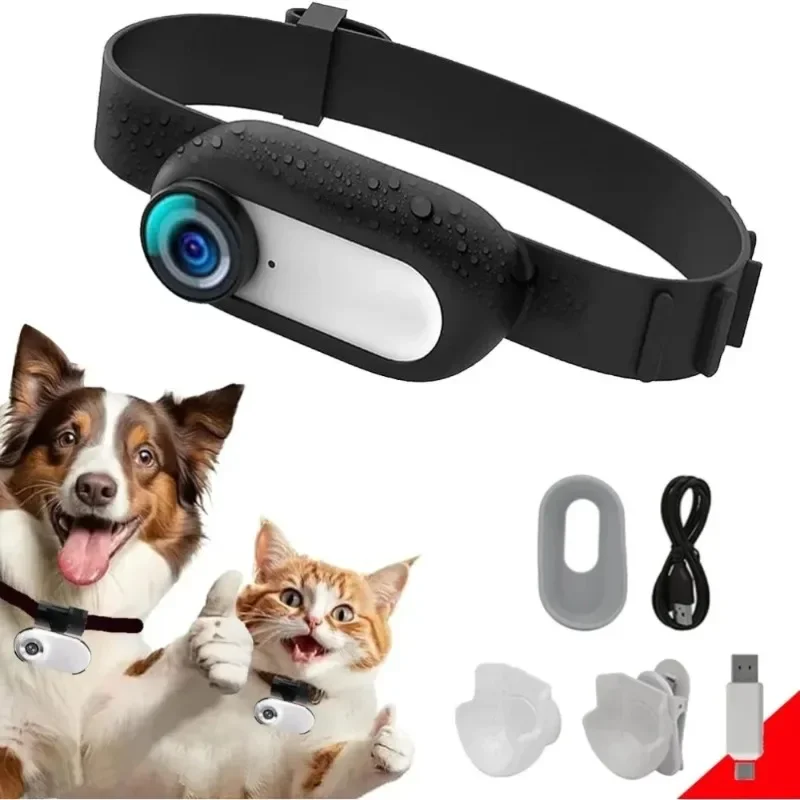 

HD 1080P Cat Dog Camera Collar with Video Record Wireless Mini Sport Cam Small Action Body Cameras for Pet Stuff Outdoor/Inoor
