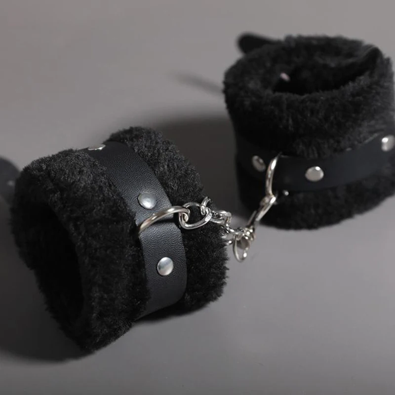 Adjustable PU Leather Plush Handcuffs Blindfold Restraints Bondage Sex Toy Accessories For Women Adults Games - view 5