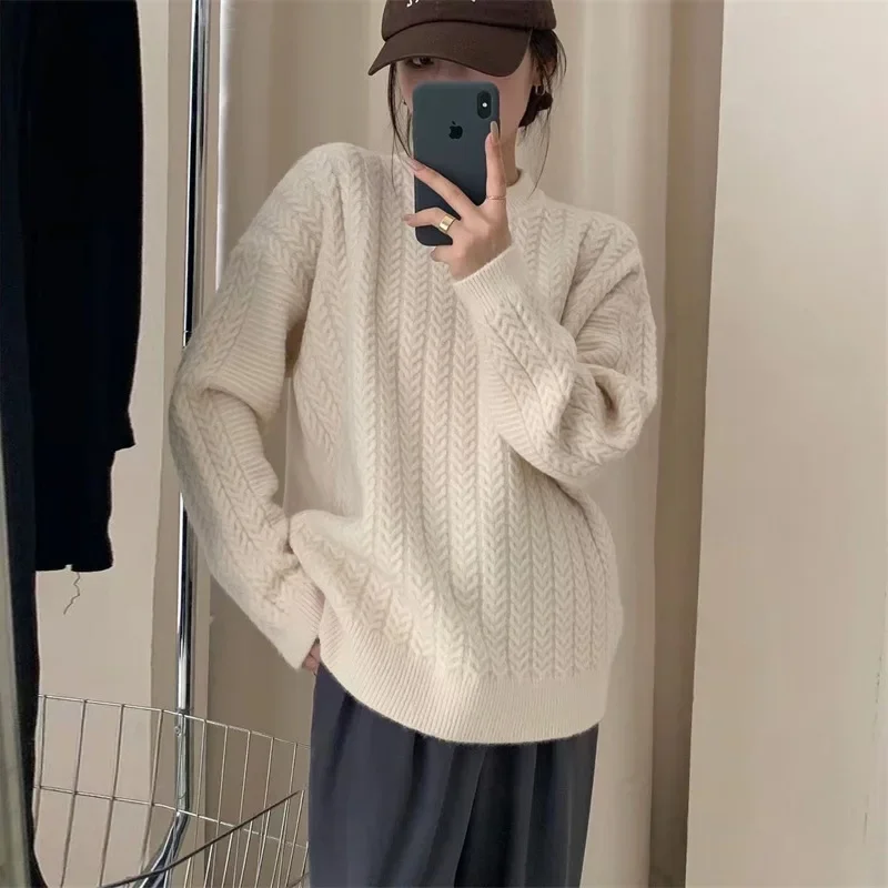 

Knitted Jumper Women Clothing O Neck Long Sleeve Sweaters Solid Pullovers Loose Sweater Casual Basics Autumn Slight Strech