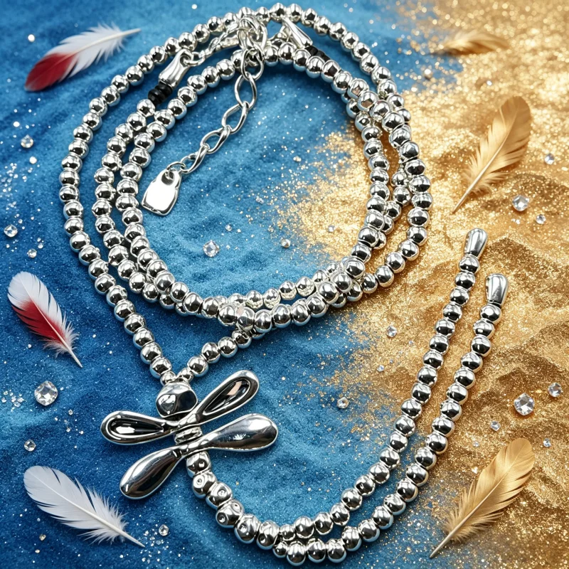 

Statement Layered Silver Ball Chain Bow Necklace, Trendy Jewelry