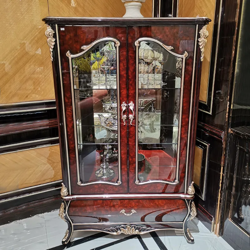 European high-end solid wood wine cabinet French Lafite red piano paint double single door wine cabinet