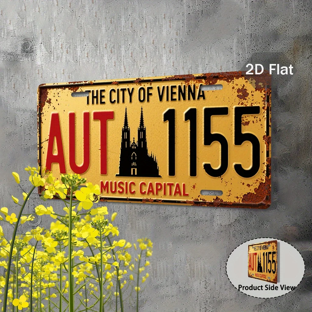 1pc Vintage Austrian License Plate - Vienna Austria Replica with A-Z Letters&Music Capital Design - Matte Finish,Collectors Item
