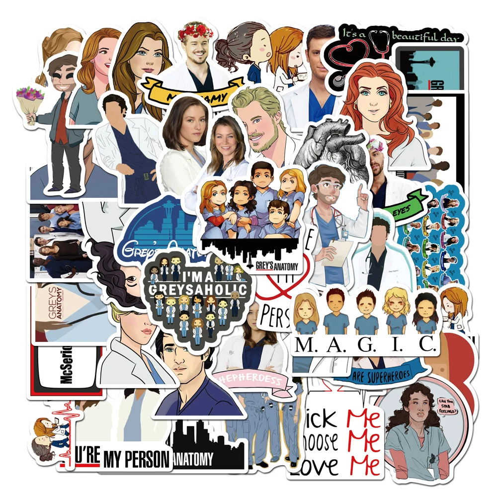 10/30/50pcs Classic TV Show Greys Anatomy Stickers Funny Decals DIY Skateboard Laptop Phone Luggage Decoration Sticker Kids Toys