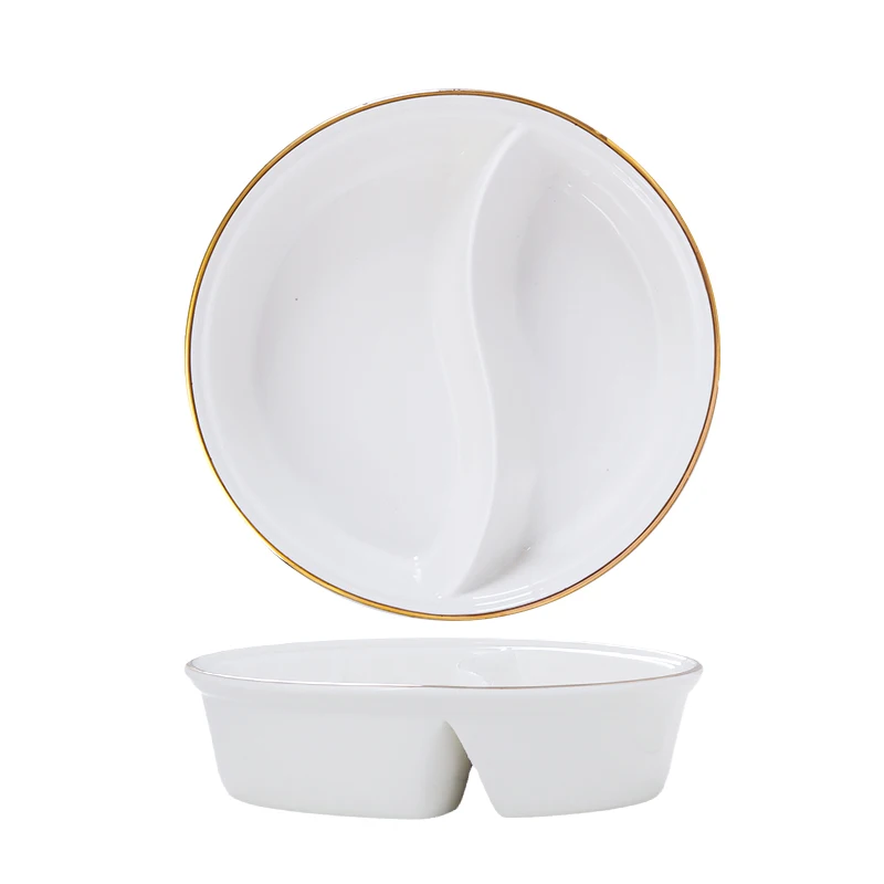 Double Section Cerc Soup Bowl Tai Chi Bowl Creative Cantonese Sle Fruit Salad Bowl with Gold Rim for Home Use