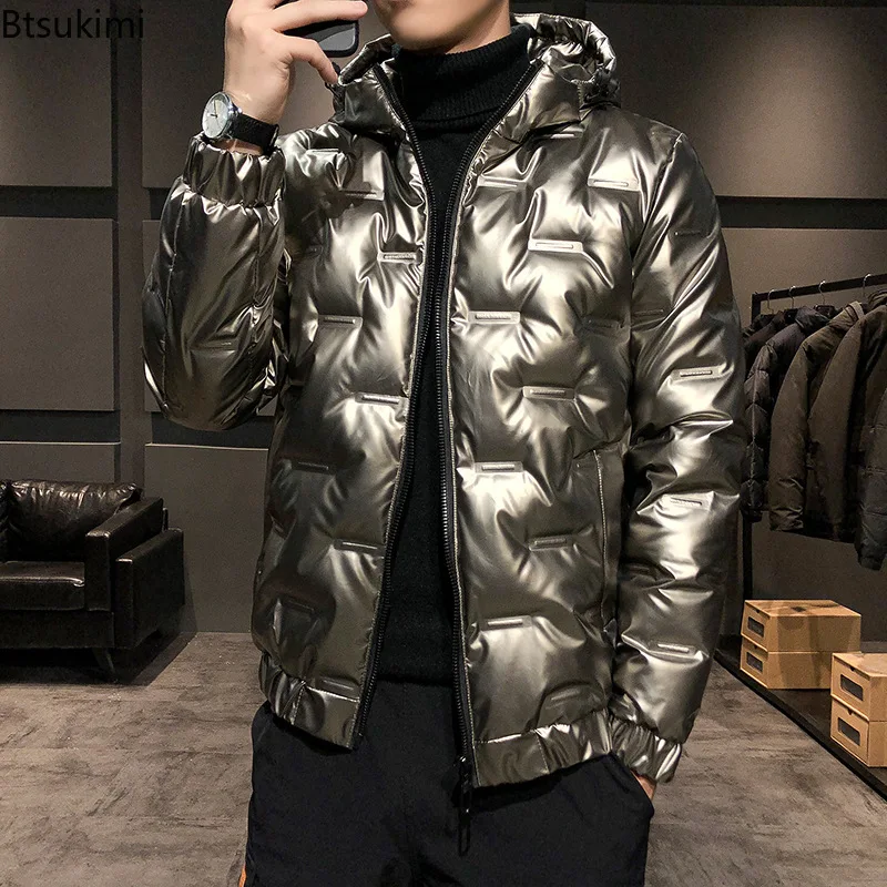 Winter Men's Warm Down Jackets Fashion Bright Thicken Casual Parkas Korean Style Hooded Down Coats Men Windbreak Thermal Jackets