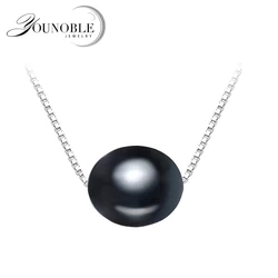 Wedding Real Black Natural Freshwater Pearl Necklace 925 Sterling Silver Pearl Pendant Necklace For Women