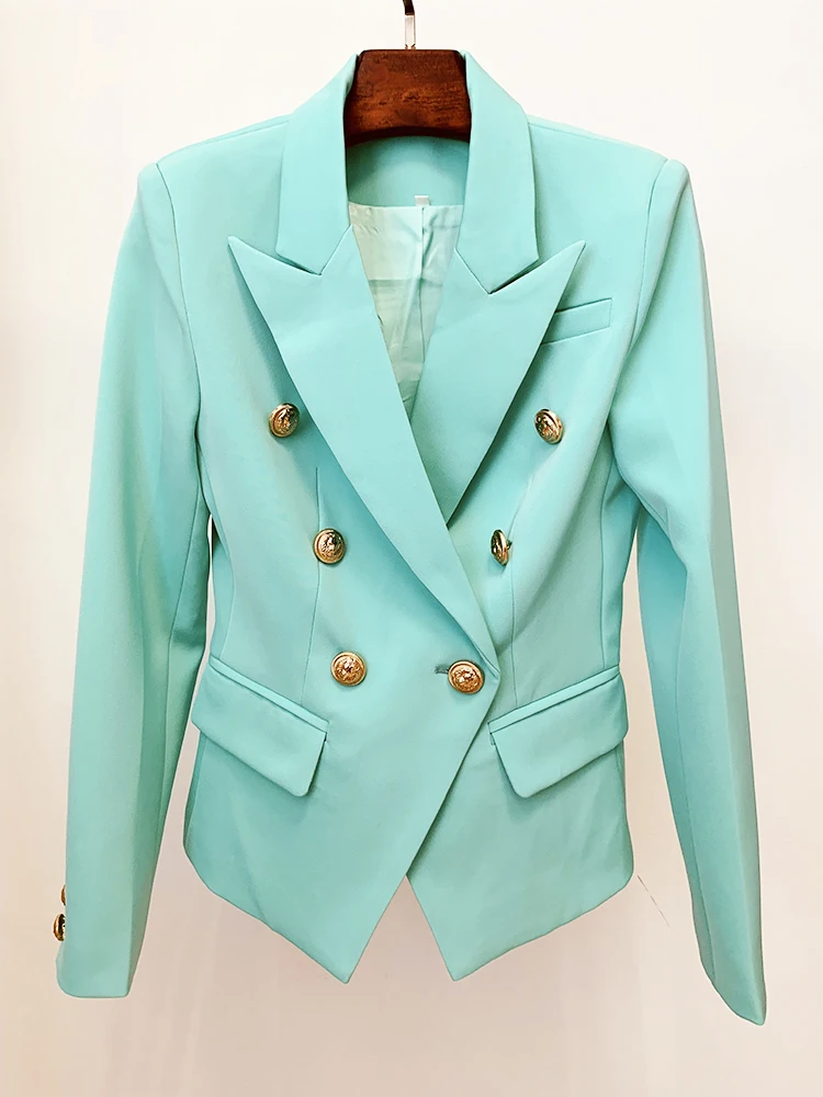 

HIGH QUALITY 2024 Fashion Designer Jacket Women's Classic Metal Lion Buttons Double Breasted Slim Fitting Blazer Mint