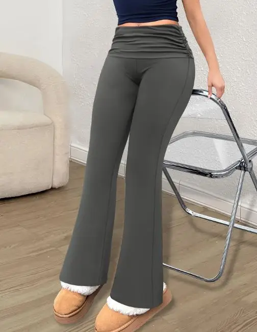

2025 New Elegant, Personalized, Fashionable Folding Waist Knitted Bottom Micro Horn Pants