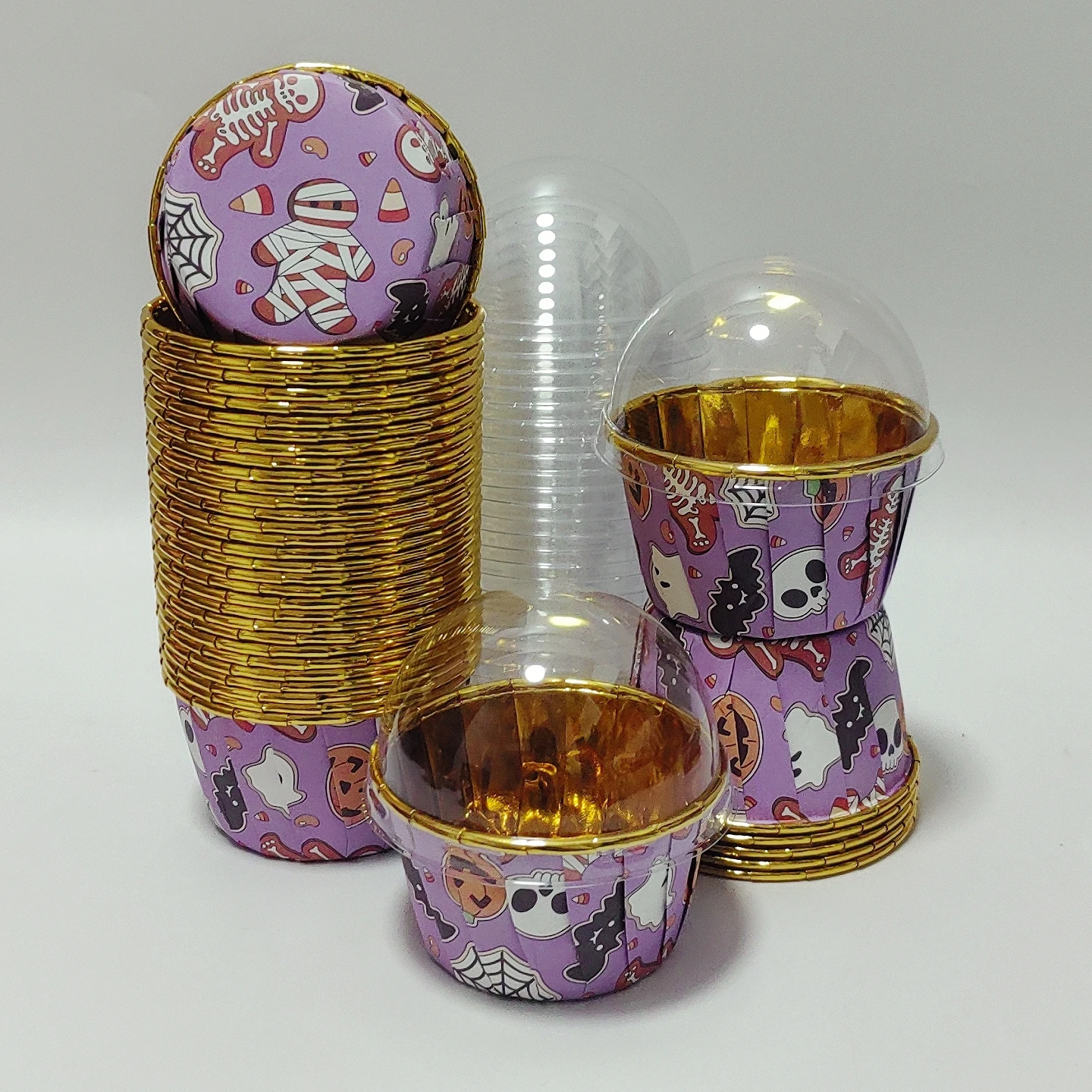 أكواب كعكة على طراز الهالوين، 50 قطعة من أكواب كب كيك للاستعمال مرة واحدة، أكواب مافن مع أغطية/بدون أغطية، أكواب الخبز، مقاومة للحرارة #4