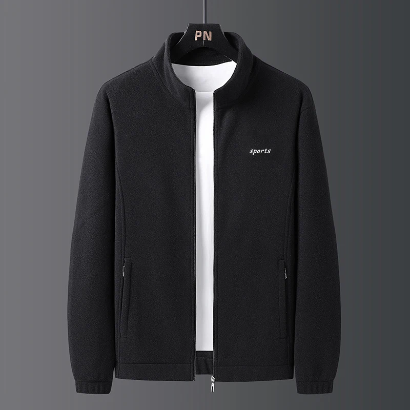 

Men's Double Sided Polar Fleece Stand Collar Jacket Spring and Autumn Solid Color Fleece Jacket