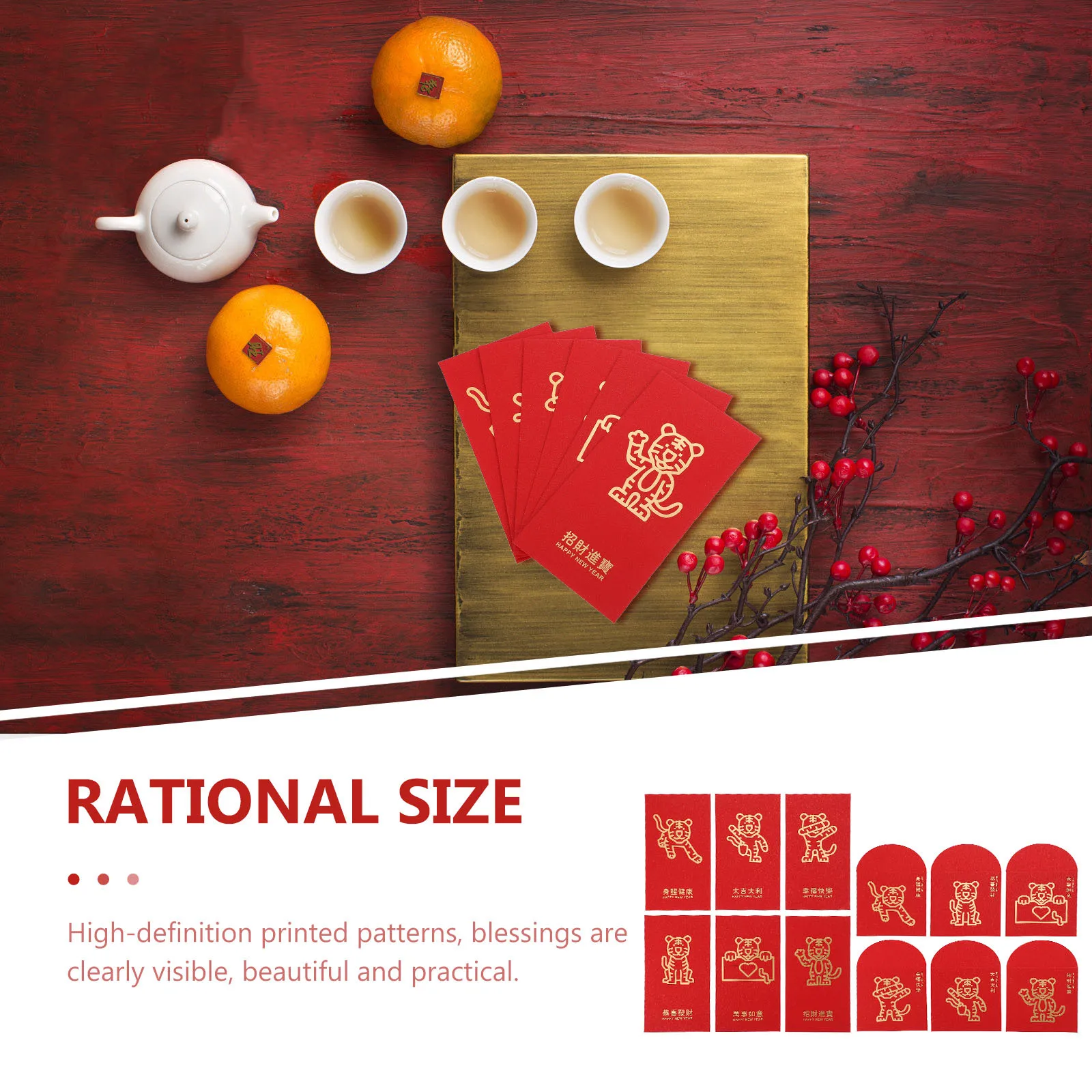 12pcs New Year Red Envelopes Tiger Pattern Thicken Money Bags Gift 2022 Red Packet Spring Festival Supplies Paper Gift Holder
