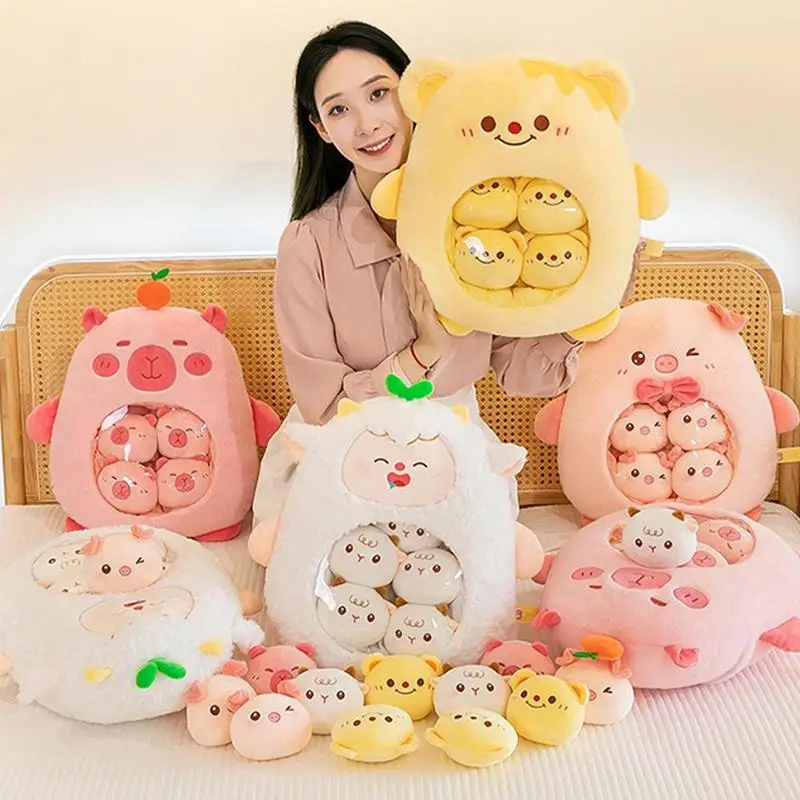 Snack Bag Pillow A Bag Of Animal Snack Pillow Soft Lovely Novelty Simulation Snack Plush Toys With 6 Little Animal Dolls For