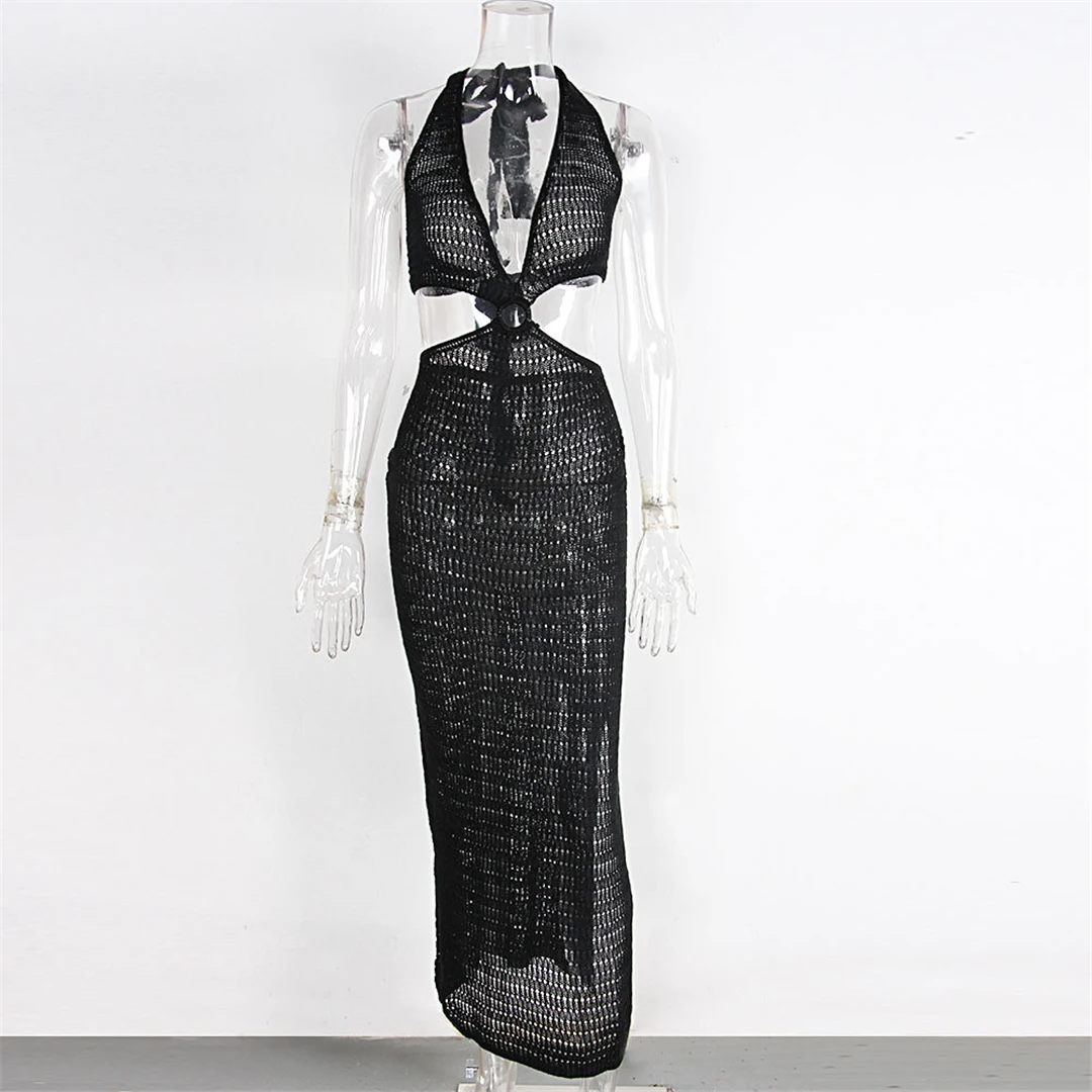 S - XL Gehäkeltes, gestricktes, rückenfreies, tief ausgeschnittenes Tunika-Strandkleid mit Schlitz, Strandkleid, Strandmode, Damen V4014 – Detail 19