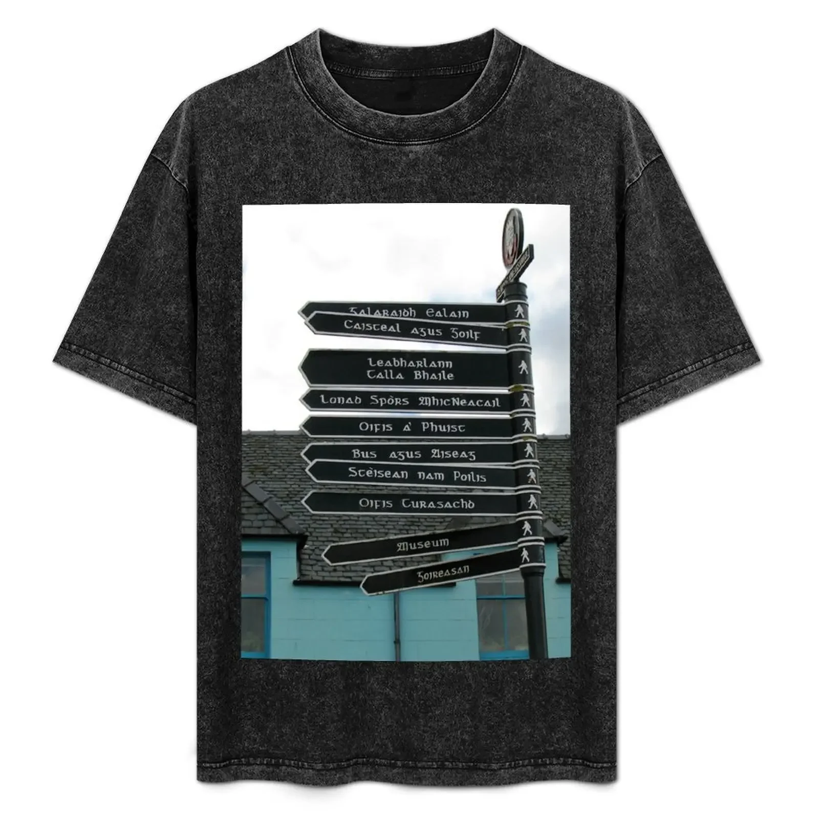 

Signpost in Gaelic, Stornoway, Isle of Lewis, Scotland T-Shirt mens graphic t shirts t shirt custom print T-Shirt