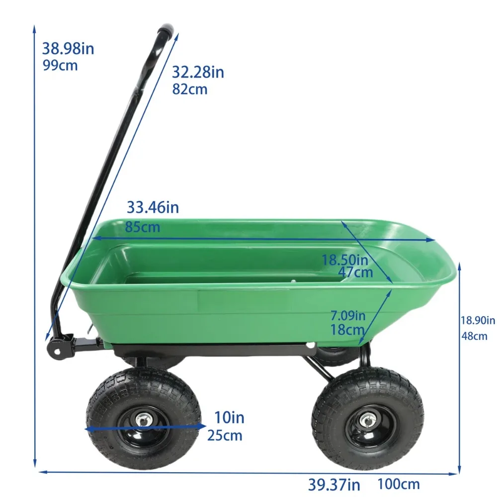 Heavy Duty 75L Wheelbarrow Garden Dump Cart Wagon Trailer Quick-Release Dumping Tires for Landscaping Gardening Outdoor Yard