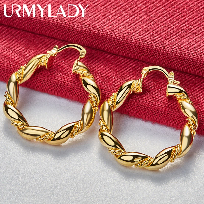 URMYLADY Round Twist Hoop Earrings 24K Gold For Women Charm Wedding Engagement Fashion Party Jewelry