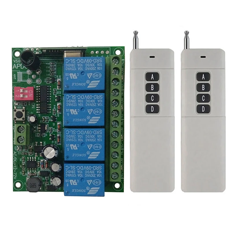 3000m 433Mhz Universal Wireless Remote Switch DC 12V 24V 4CH relay Receiver Module and RF Remote Control 433 Mhz Transmitter