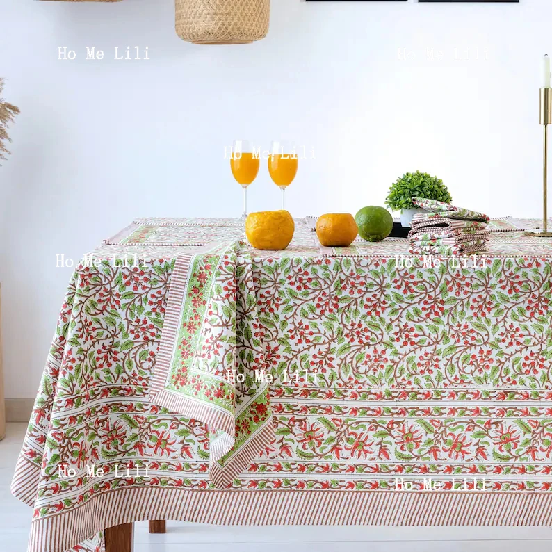 Garland Of Christmas Red Green White Printed Tablecloth