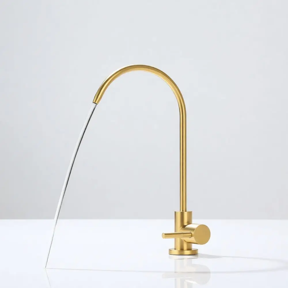 Durable Gold Water Filter Tap 304 Stainless Steel Kitchen Faucet Gooseneck Purification Spigot Single Cold Valve