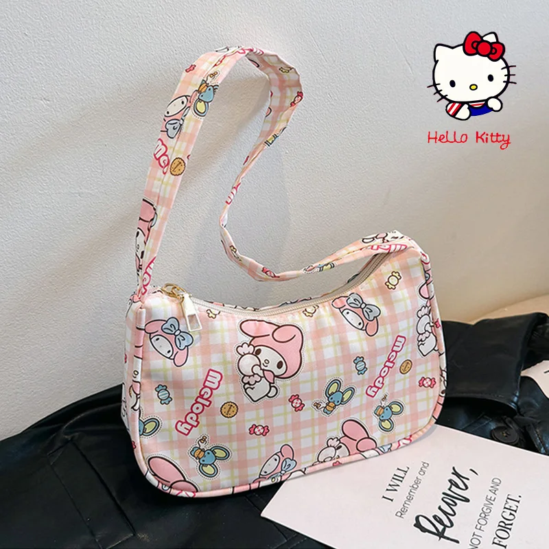 Fashionable Sanrio Kuromi Women'S Underarm Bag Kawaii Hello Kitty Melody Print Large Capacity Multi Functional Handbag Versatile