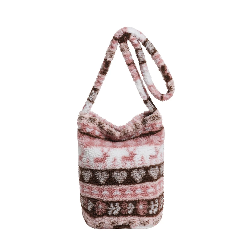 حقائب اليد النسائية الشتوية عالية الجودة سماكة المخملية المرقعة سستة دلو 2026 الاتجاه الجديد حقائب كروسبودي الطراز الرجعية