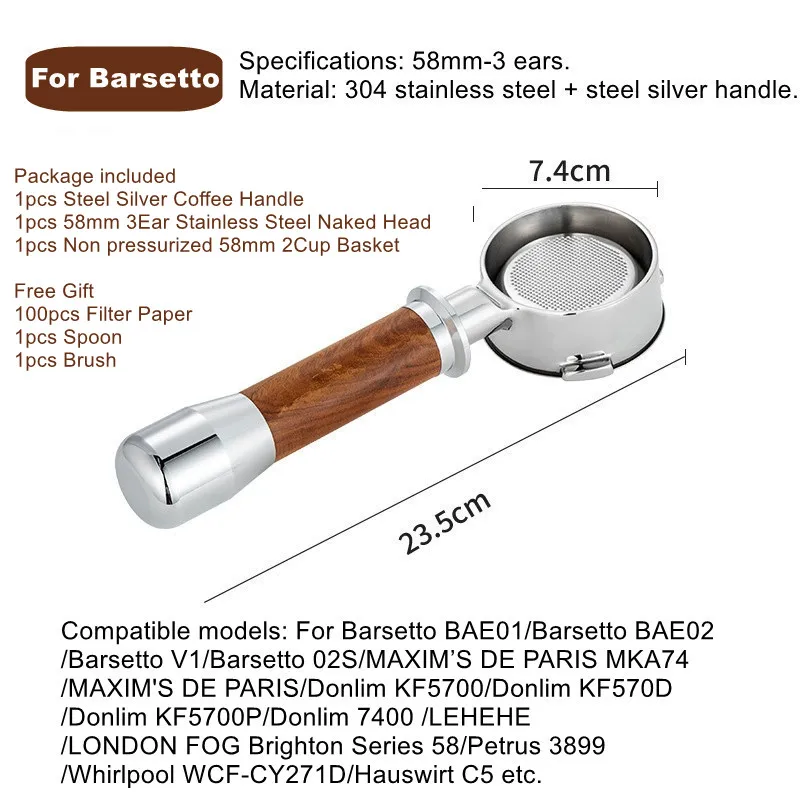 304 الفولاذ المقاوم للصدأ القهوة Portafilter بدون قاع 58 مللي متر 3 آذان ل ماكسيم دي باريس/لندن الضباب برايتون/بارسيتو ماكينة إسبريسو