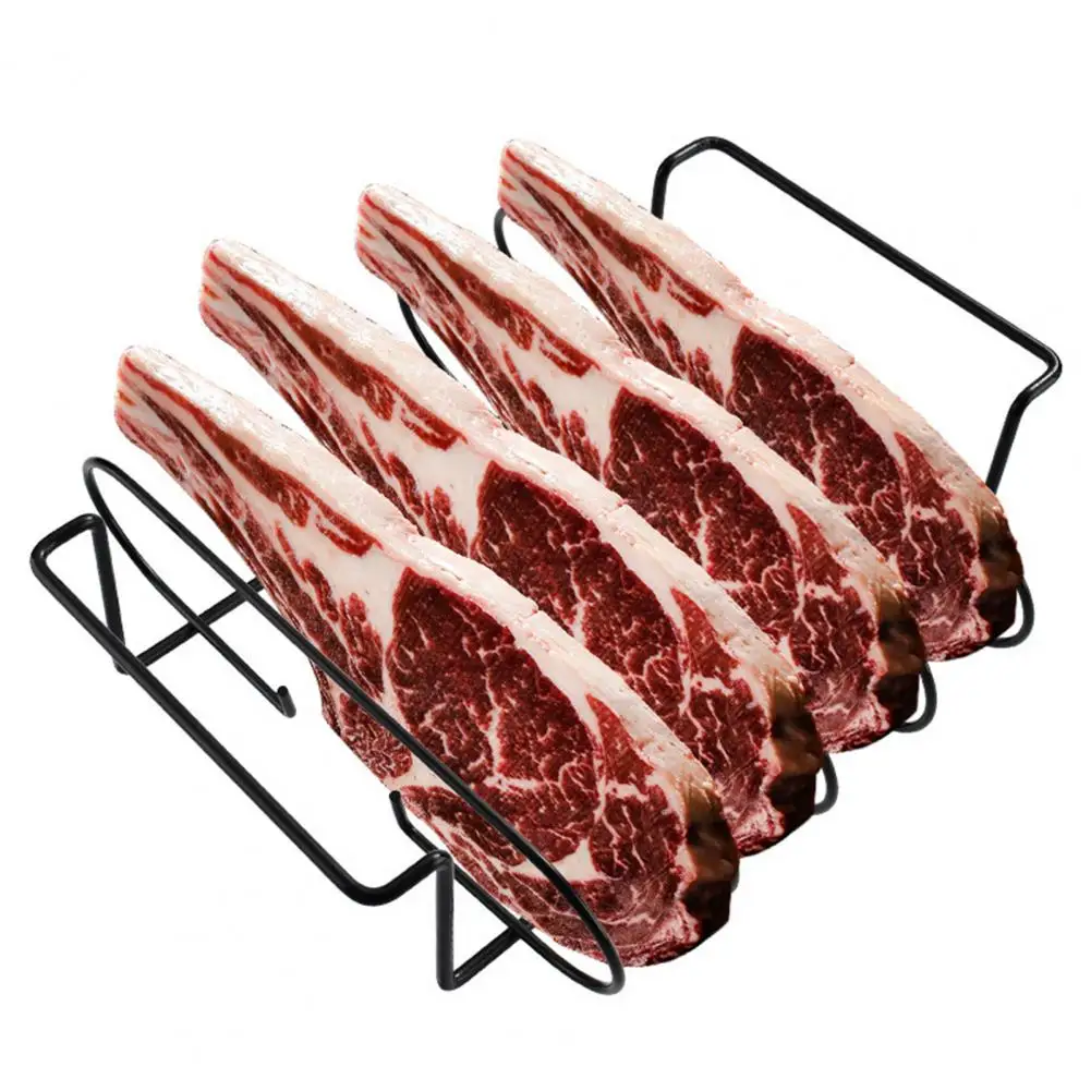 Rib Cooking Rack Sturdy Stainless Steel Rib Rack for Grilling Nonstick Bbq Stand Holder Smoke 4 Ribs for Even for Grilling