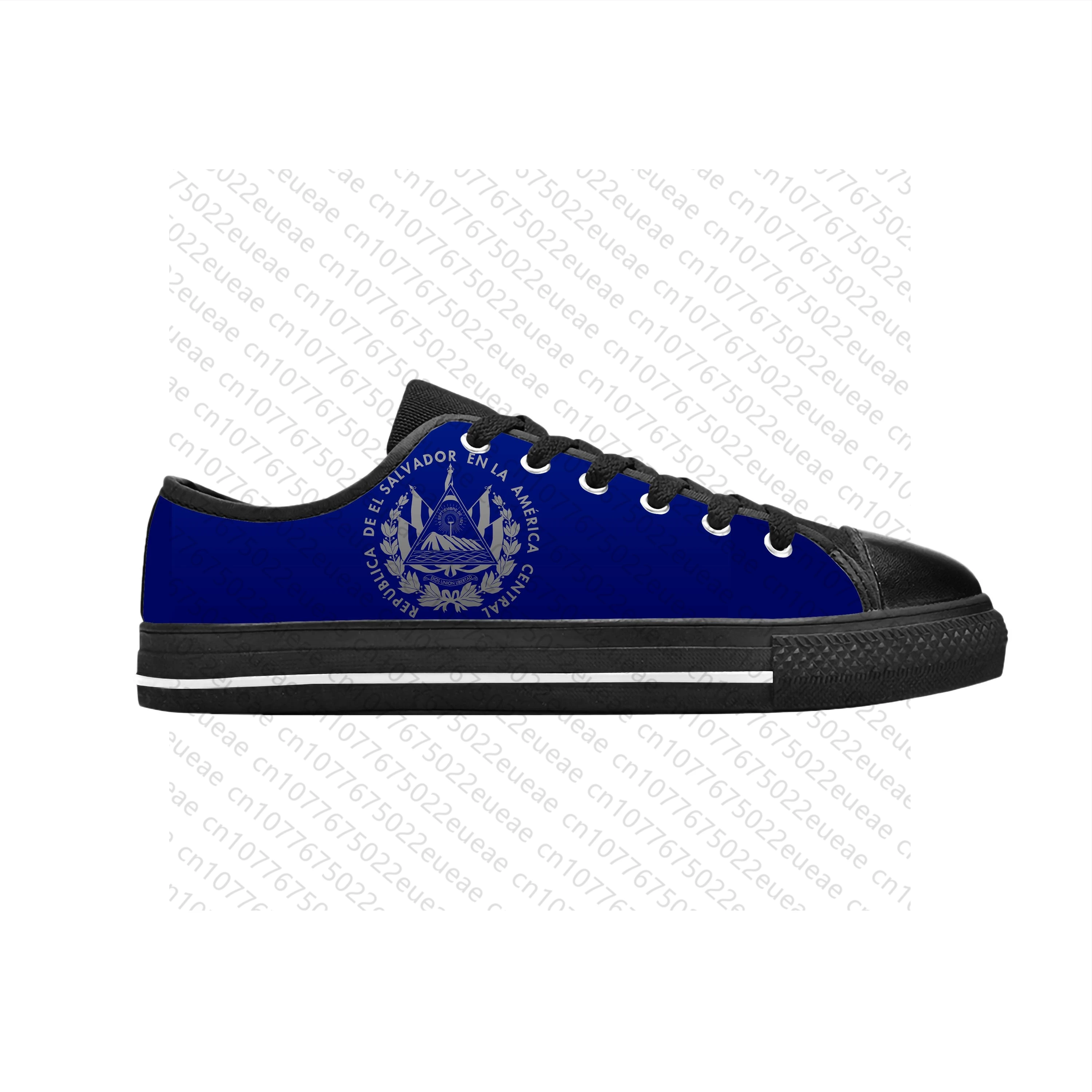 Homens e mulheres 3D impressão respirável tênis, El Salvador, bandeira salvadorenha, orgulho patriótico, engraçado sapatos de pano casual, baixo top, confortável