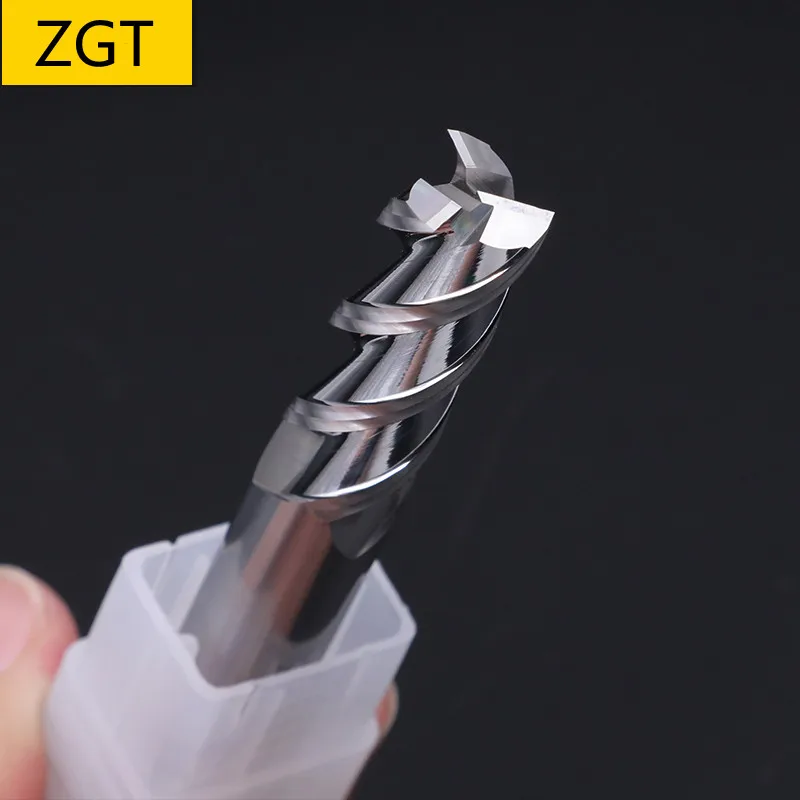 Zgt-tungsten Steel Milling Cutter Flute End Mill Alumínio Cobre Corte de Madeira Cnc Cutter Hrc55 mm mm mm 10 mm 12 mm