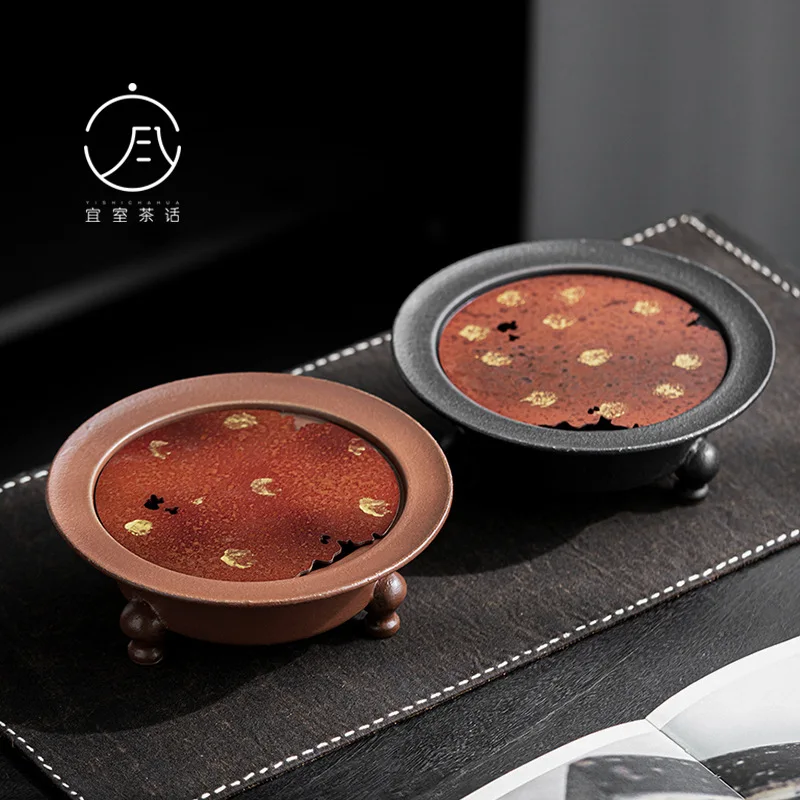 

Chinese retro copper three-legged tray household water storage tea table purple clay pot tray small tea tray