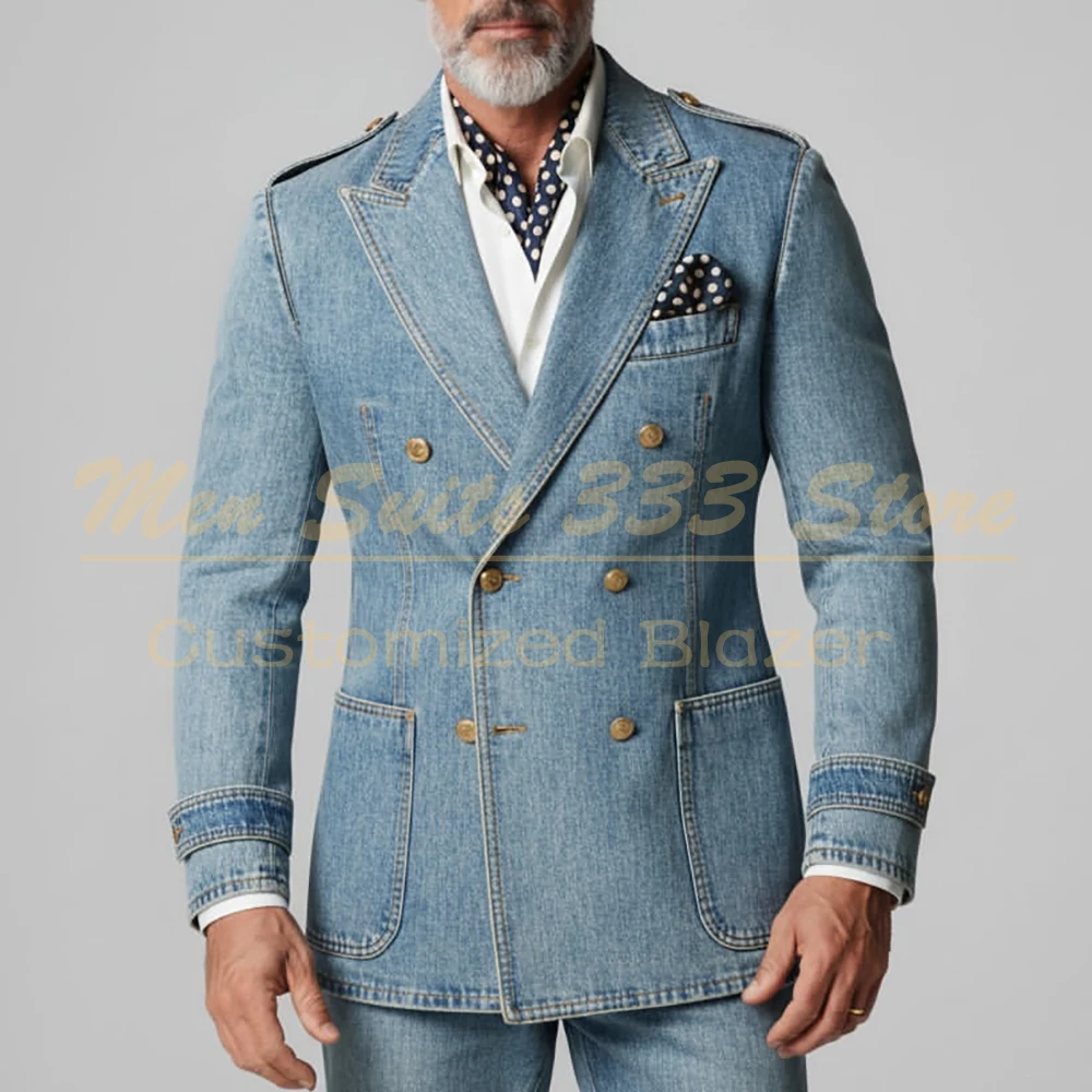 

Роскошные джинсовые мужские костюмы, элегантные облегающие костюмы из двух предметов, куртка и брюки, полный комплект, мужская одежда высокого качества, индивидуальные наряды, костюм