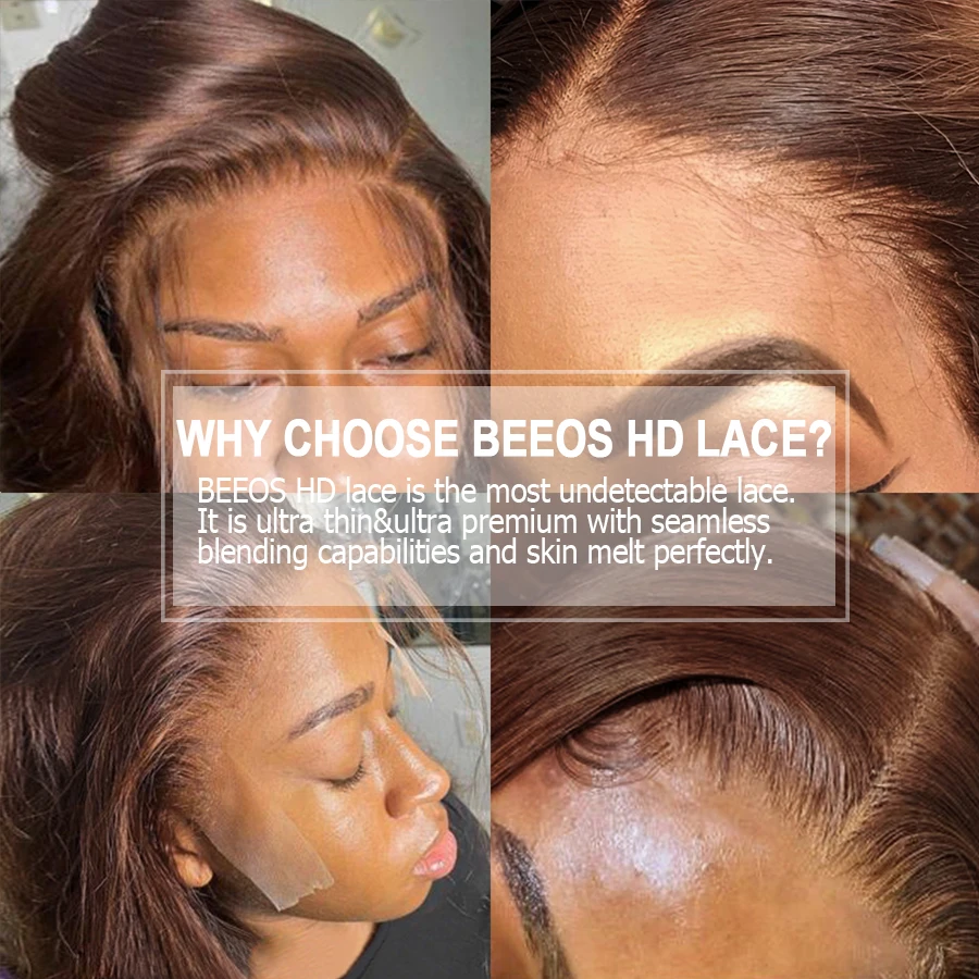 BEEOS Glueless Brown 13x6 HD Lace Front Human Hair Wigs Body Wave Pre plucked 5x5 HD Lace Closure Wig Brazilian Skinlike HD Lace